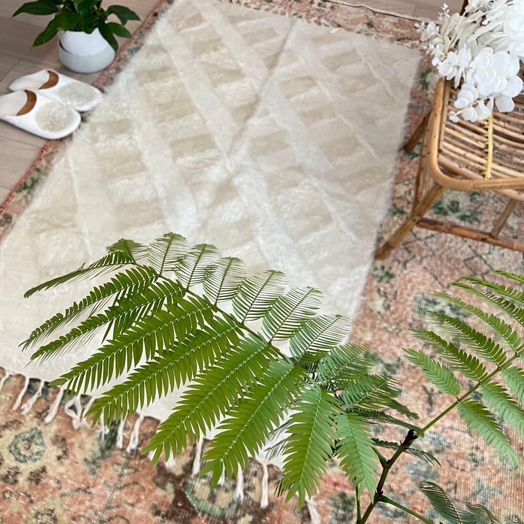 ラスト白　新品wool100％ホワイト バッターニエ　トルコヴィンテージラグ