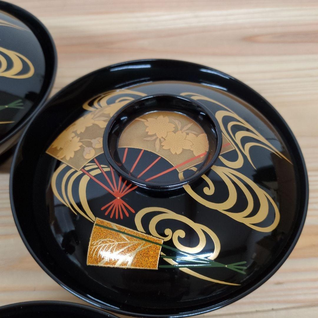 輪島塗　流水桜扇面見返り紅葉煮物椀　５客