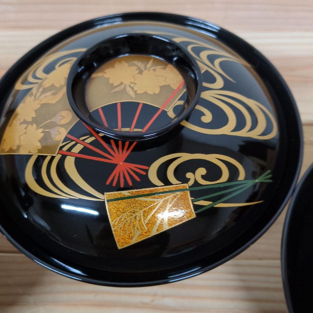 輪島塗　流水桜扇面見返り紅葉煮物椀　５客