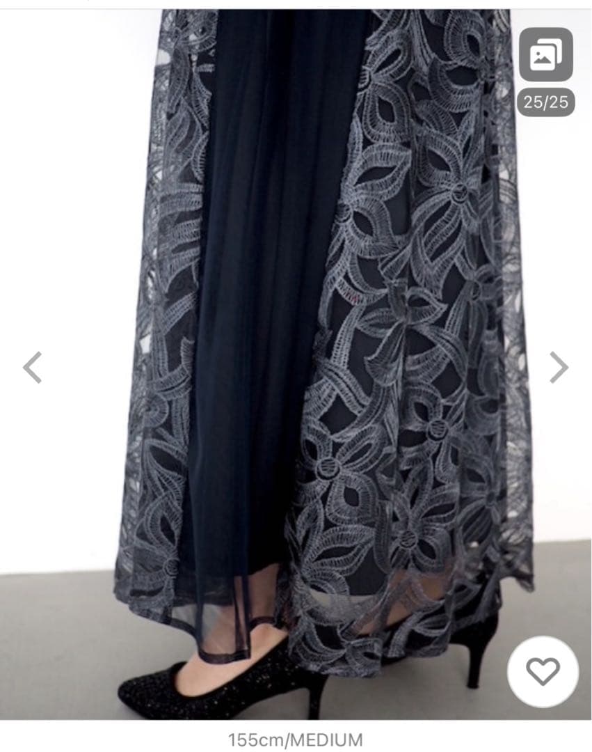 レースワンピース　オケージョン　ドレス　M ネイビー　レース　フレアスカート