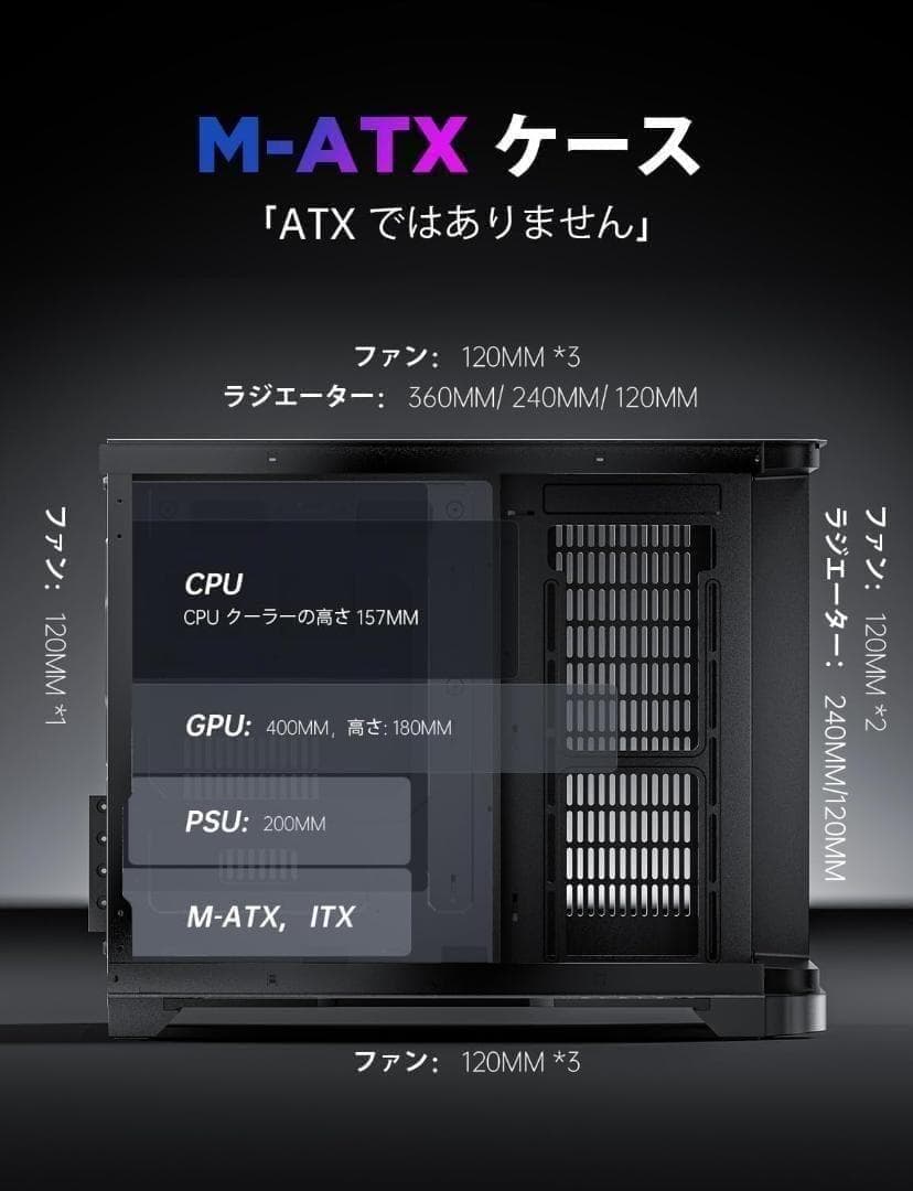【新品未使用】Micro ATX PCケース ミドルタワー デュアルチャンバー