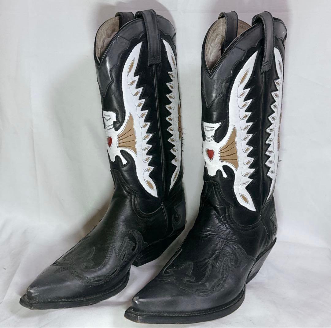 North brook ウエスタンブーツ 黒 レザー 白い刺繍 赤いハート