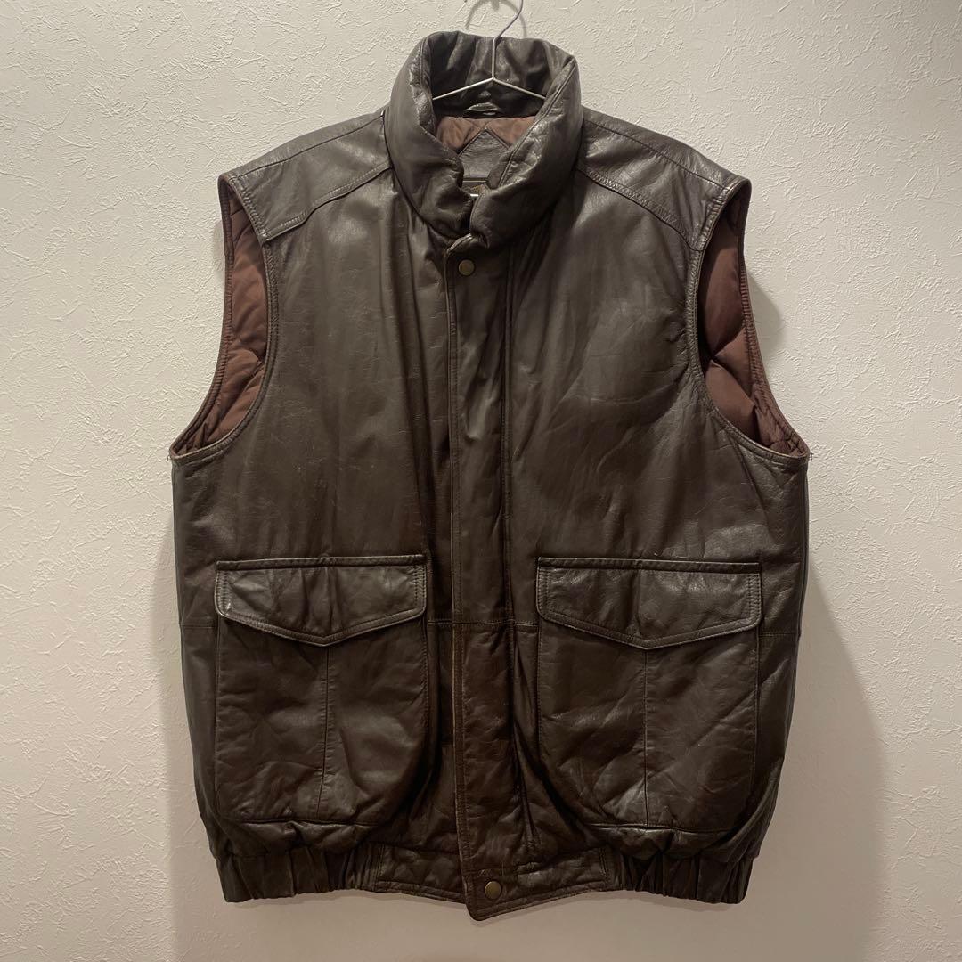 最終値下げ！80' Eddie Bauer レザーダウンベスト黒タグ
