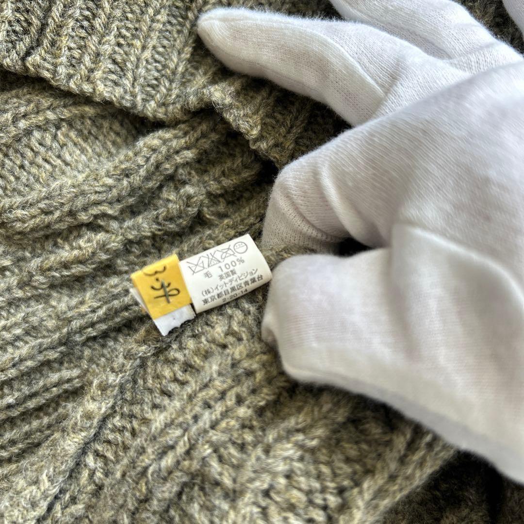 【美品】INVERALLAN ケーブルニット カーキ系 36サイズ 英国製