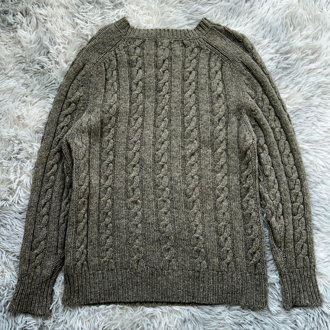 【美品】INVERALLAN ケーブルニット カーキ系 36サイズ 英国製