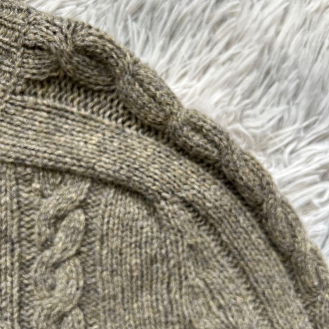 【美品】INVERALLAN ケーブルニット カーキ系 36サイズ 英国製