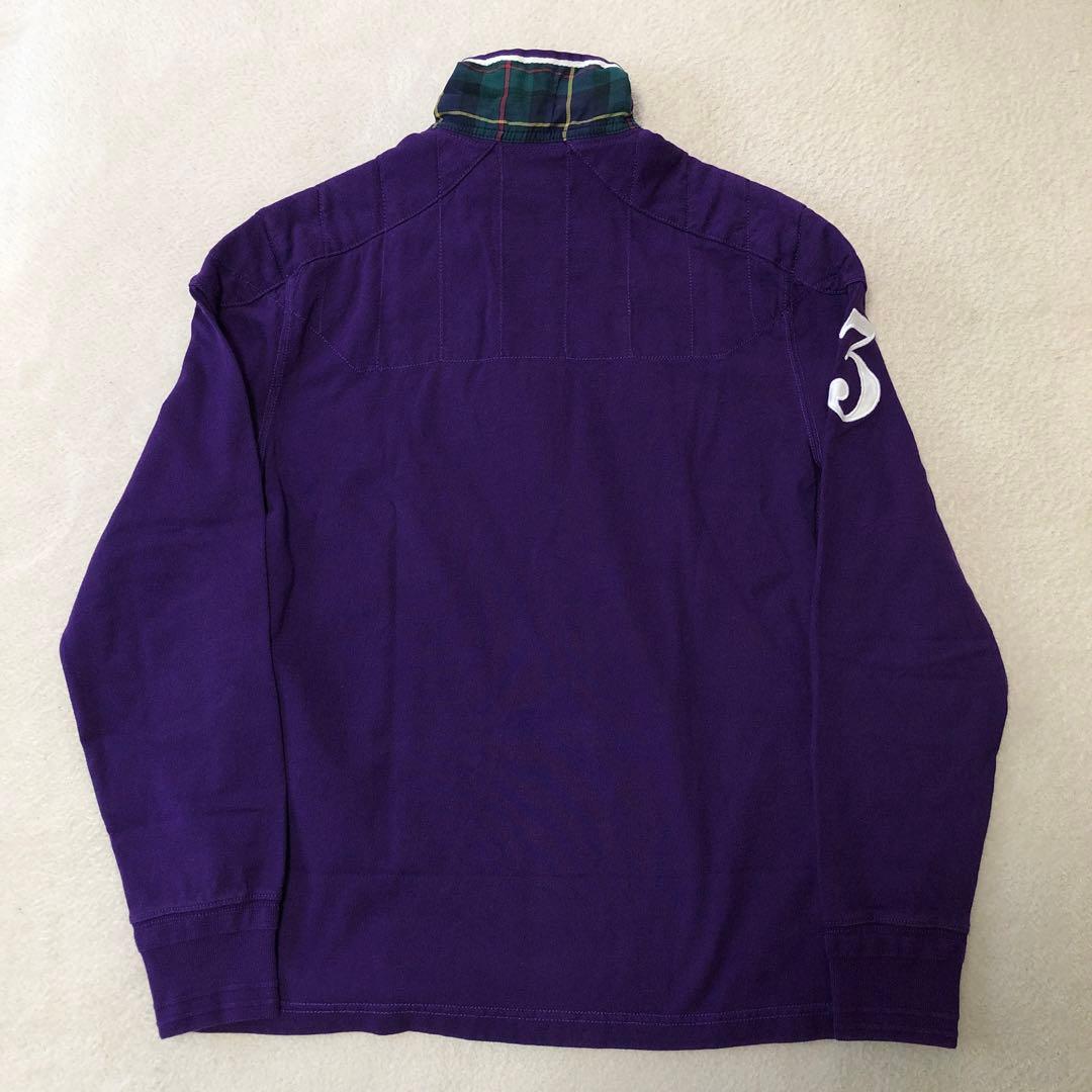 タグ付　ラルフローレン　長袖ラガーシャツ　ビッグポニー刺繍ロゴ　パープル　90s