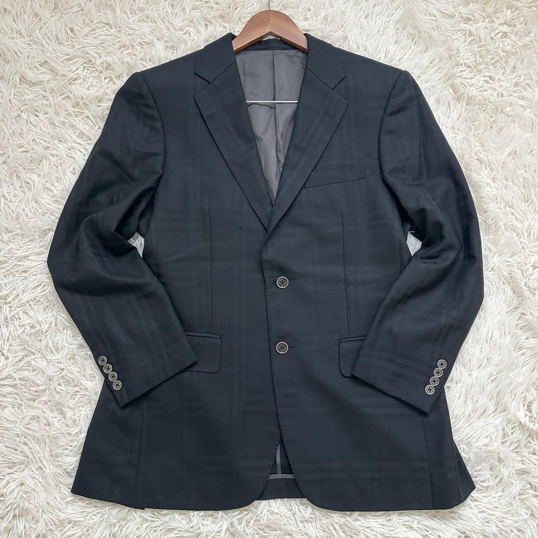 バーバリー シャドーノバチェック テーラードジャケット 絹混 ブラック M