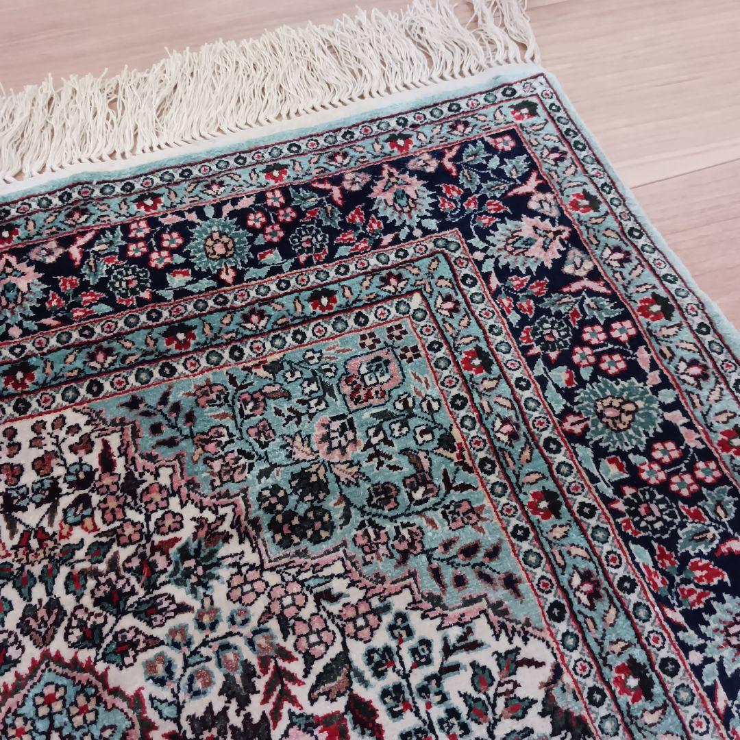 Y3103-2 トルコ製 トルコ絨毯 手織り シルク 91×61㎝ ラグ マット