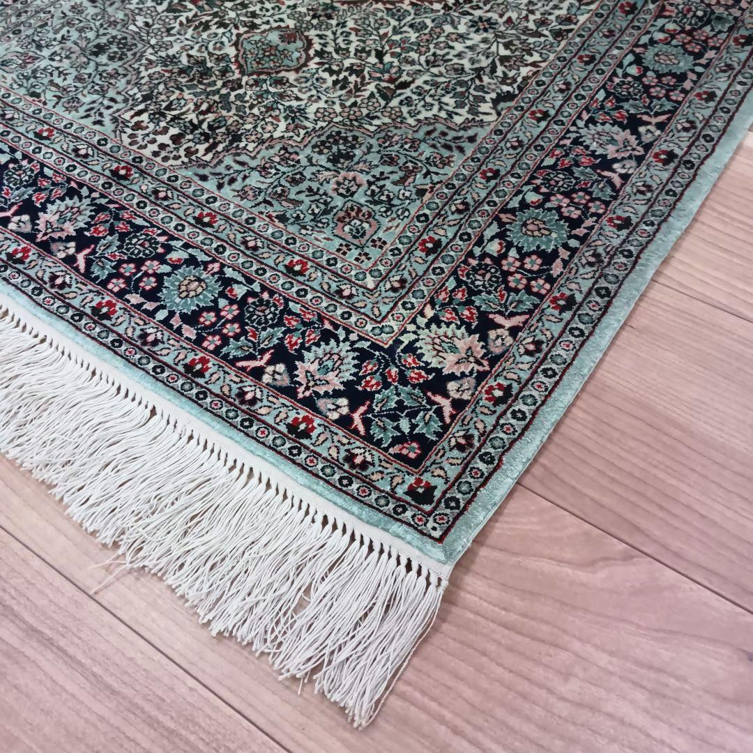 Y3103-2 トルコ製 トルコ絨毯 手織り シルク 91×61㎝ ラグ マット