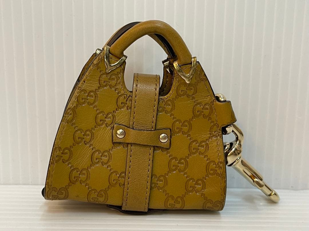 良品 GUCCI グッチ レザーチャーム マイクロバッグ キーホルダー GG