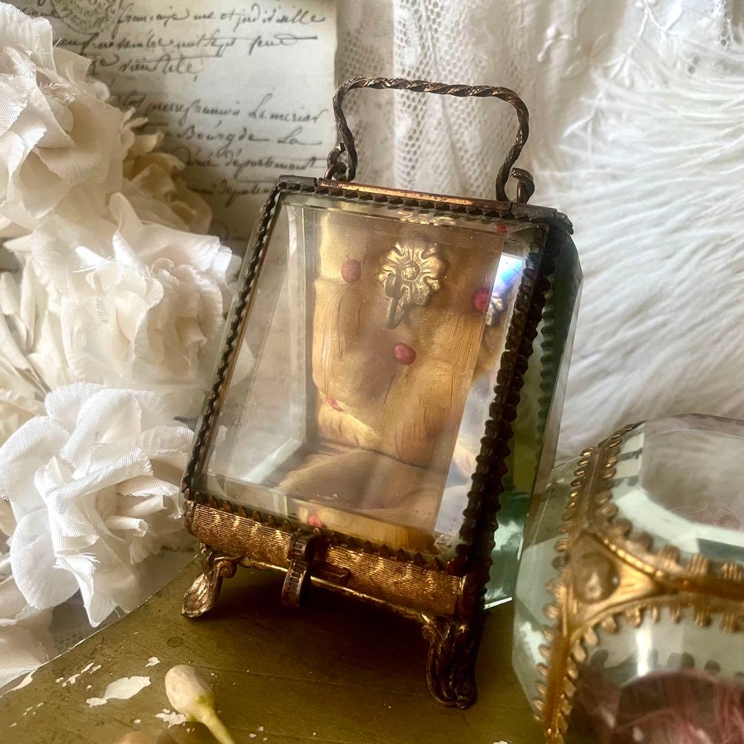 あけみん　ベベルガラス懐中時計ケースジュエリーボックスフランスアンティーク