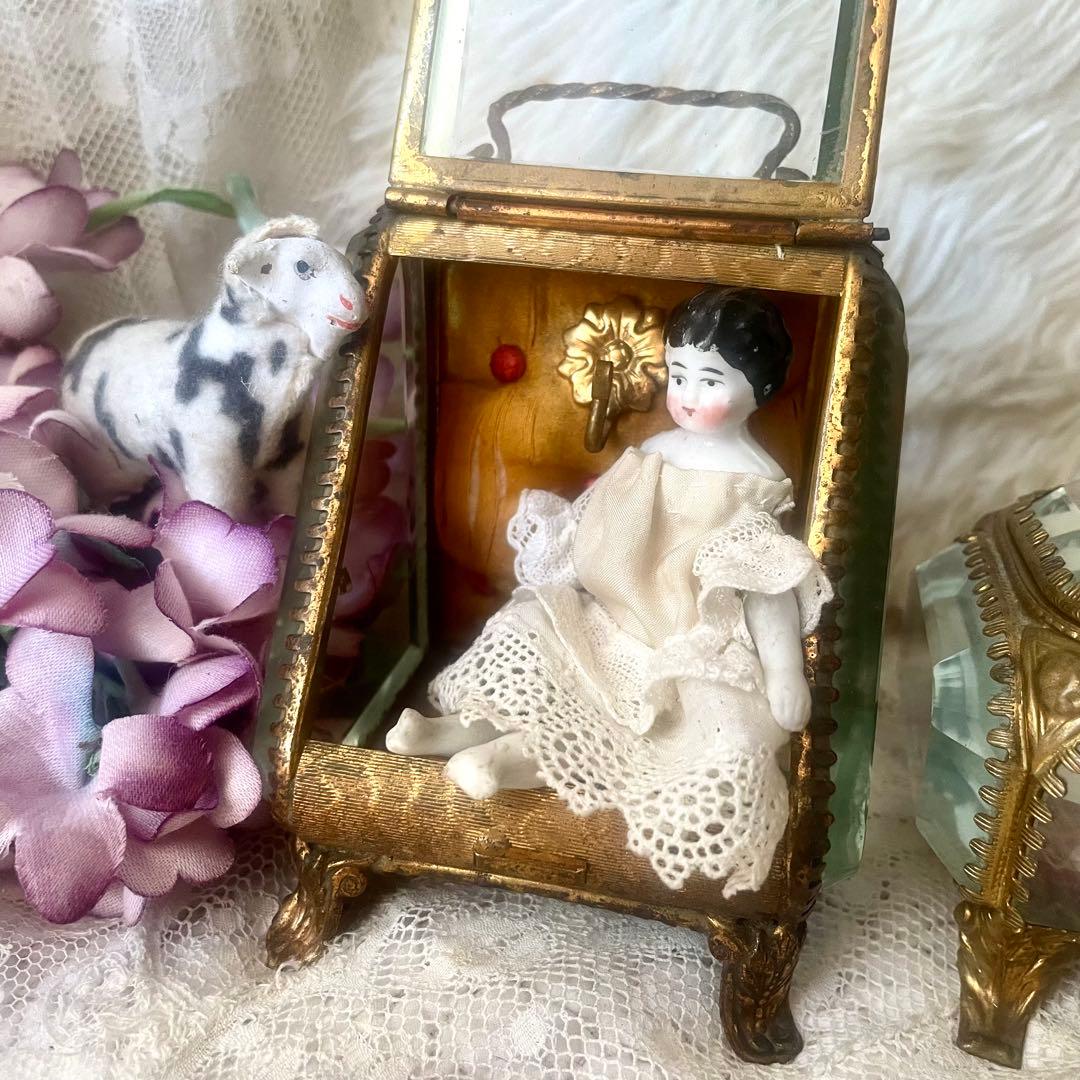 あけみん　ベベルガラス懐中時計ケースジュエリーボックスフランスアンティーク