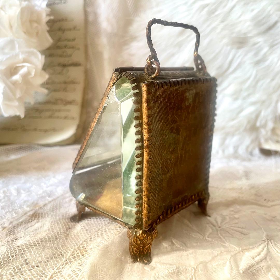 あけみん　ベベルガラス懐中時計ケースジュエリーボックスフランスアンティーク