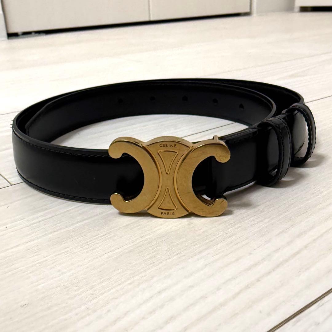 CELINE セリーヌ　ブラック ベルト ゴールドバックル