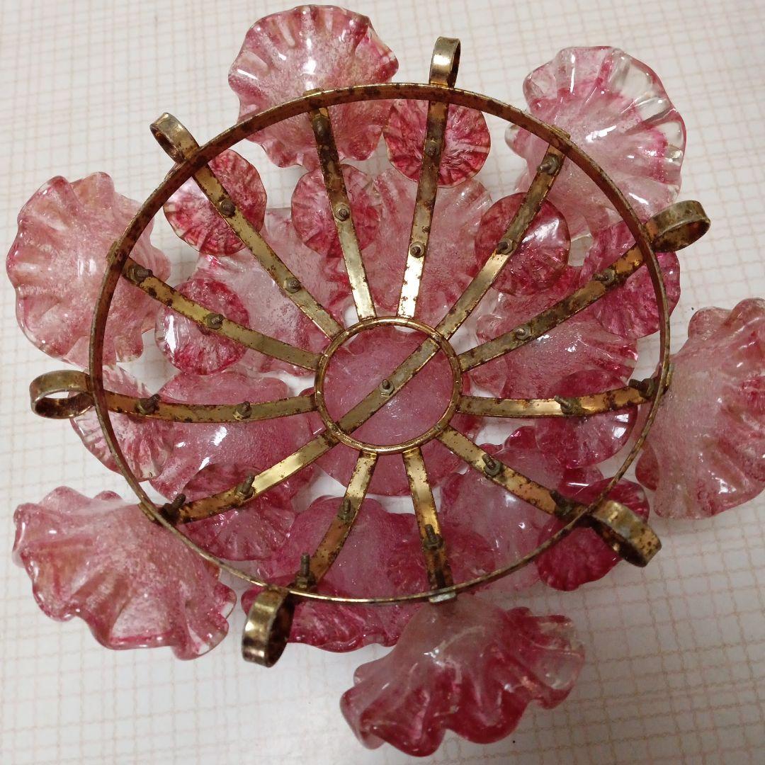 昭和レトロ　岩田工芸ガラス　電気スタンド　ピンク　花束　アンティーク