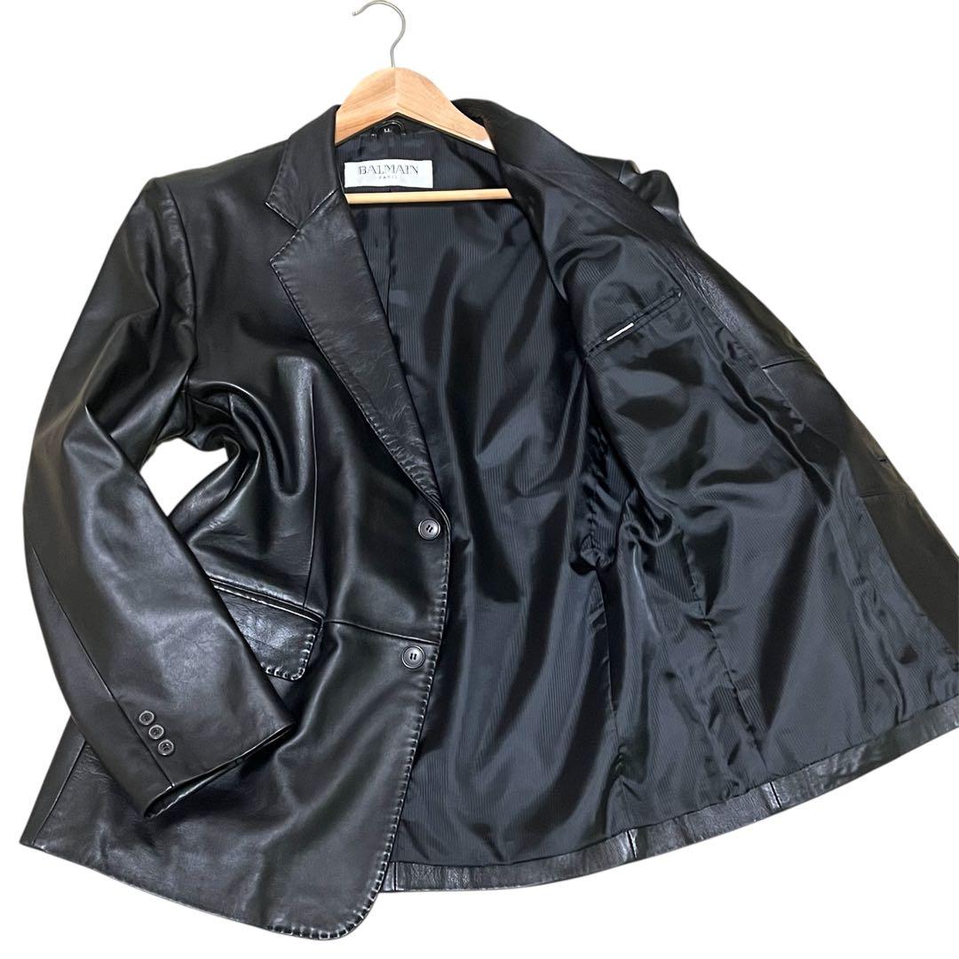 美品✨BALMAIN バルマン ラムレザー テーラードジャケット ブラック XL