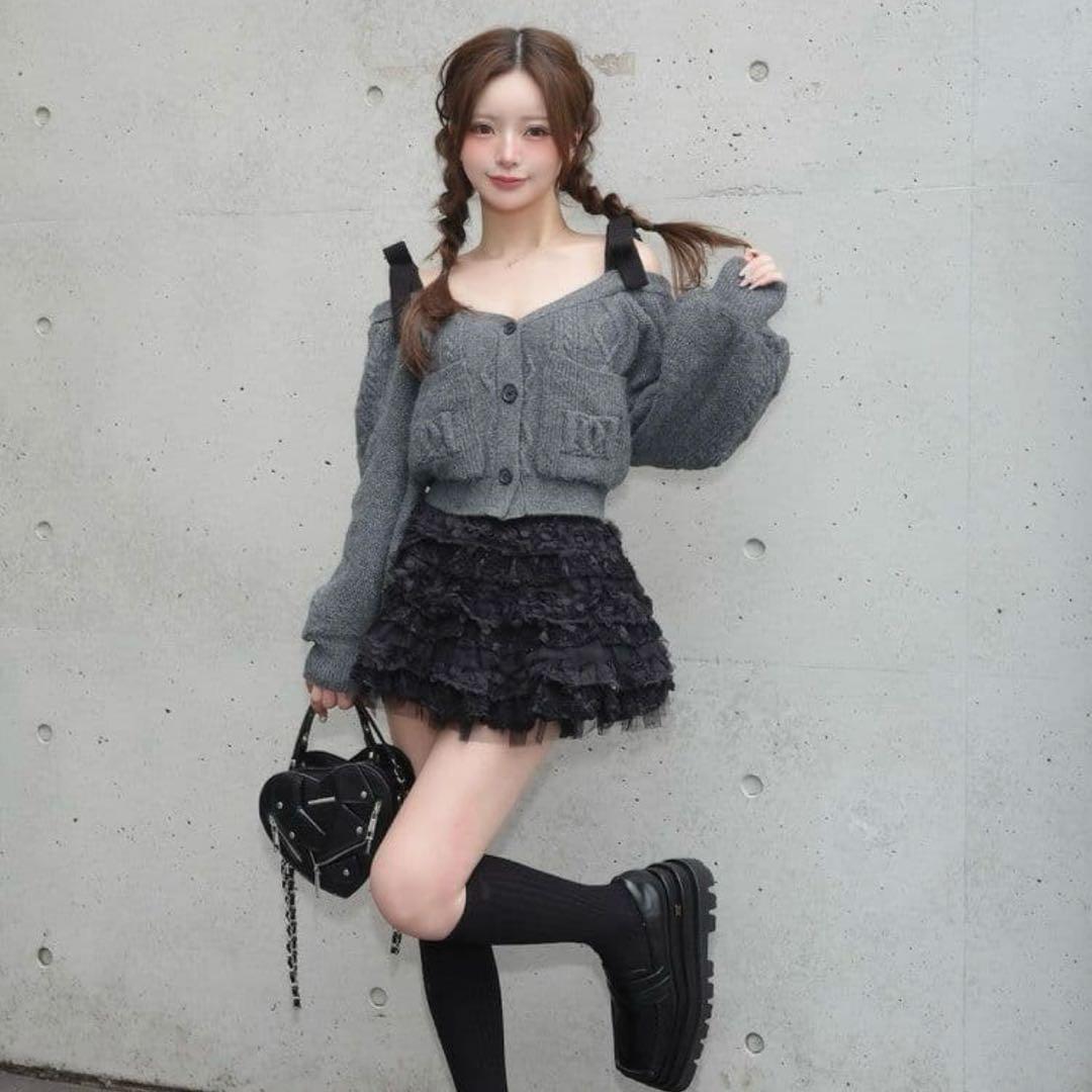 Darich　ショルダーリボンVネックニットトップス