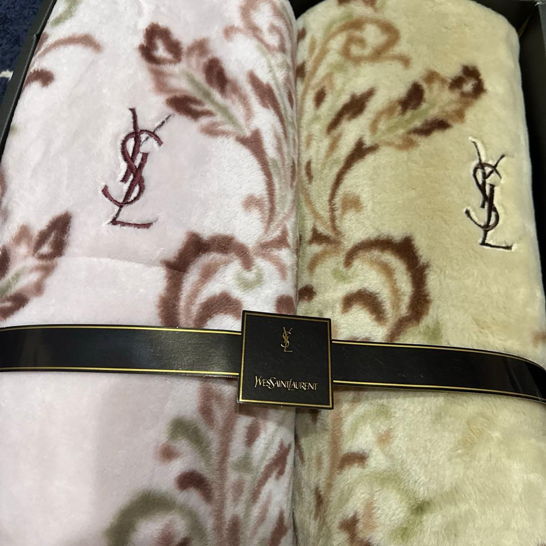 YSL 花柄刺繍 フリース毛布 2点セット