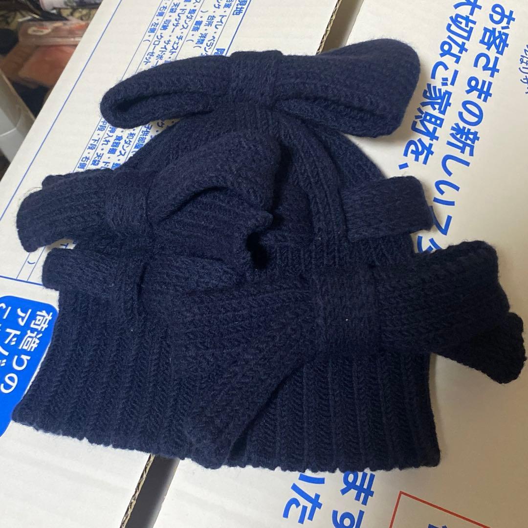 コムデギャルソンガール　25aw リボンニット帽　ネイビー