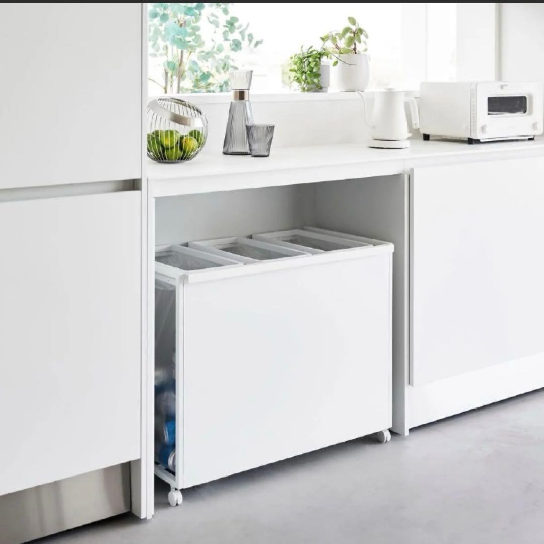 ホワイトキャスター付きごみ箱　tower ダストボックス　3連　45Ｌ×3