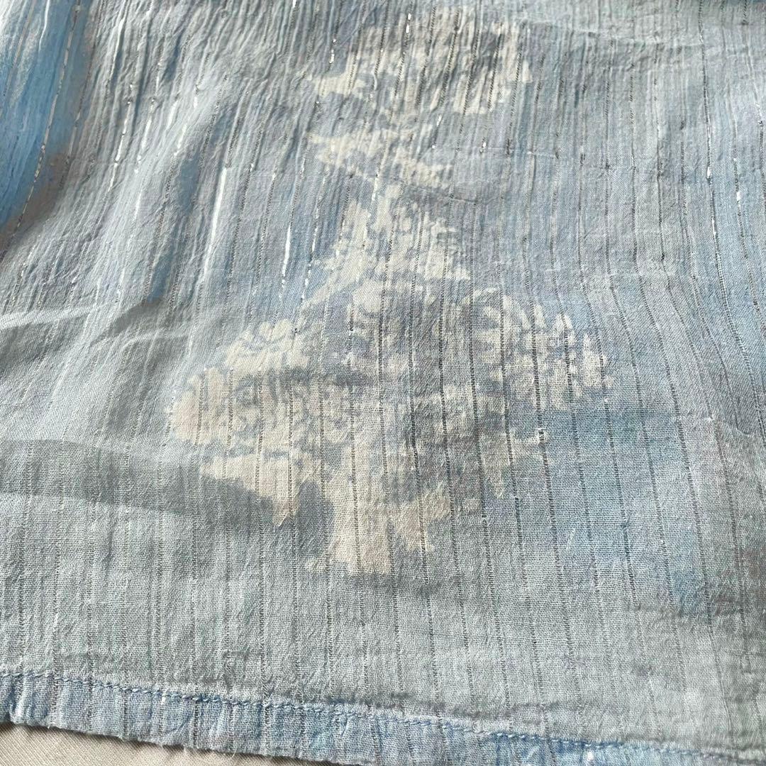 70s vintage インド綿　ブルー　シルバーラメ　ストライプ　ワンピース