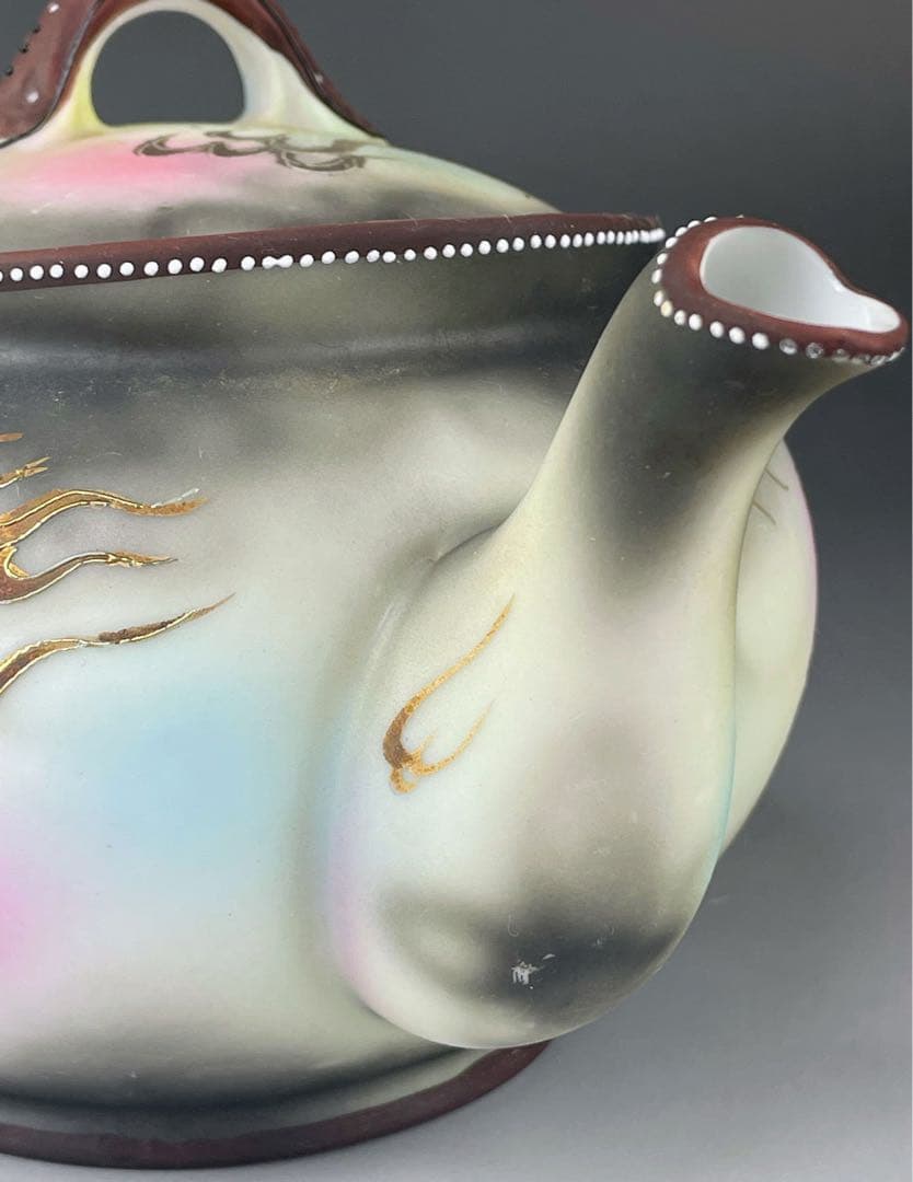 オールドニッポン 龍紋 ティーポット ドラゴン ぼかし ジュエル エナメル