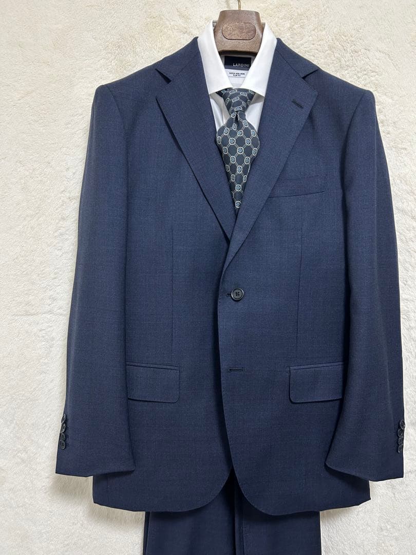 【新品】ロロピアーナ生地 メンズ スーツ AB6 LL ブルーグレー チェック柄