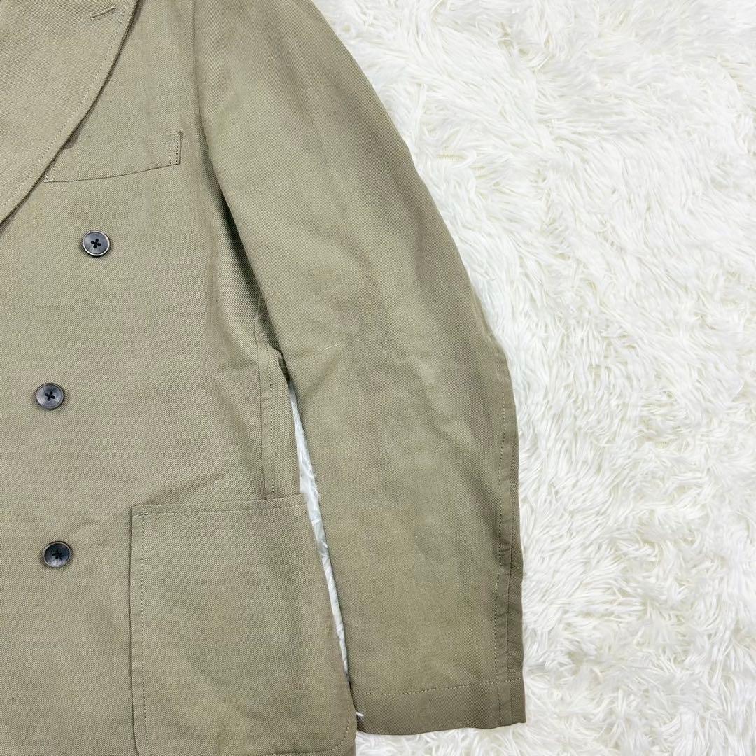美品　トゥモローランド　ピルグリム　ダブルジャケット　リネンウール　カーキ　48