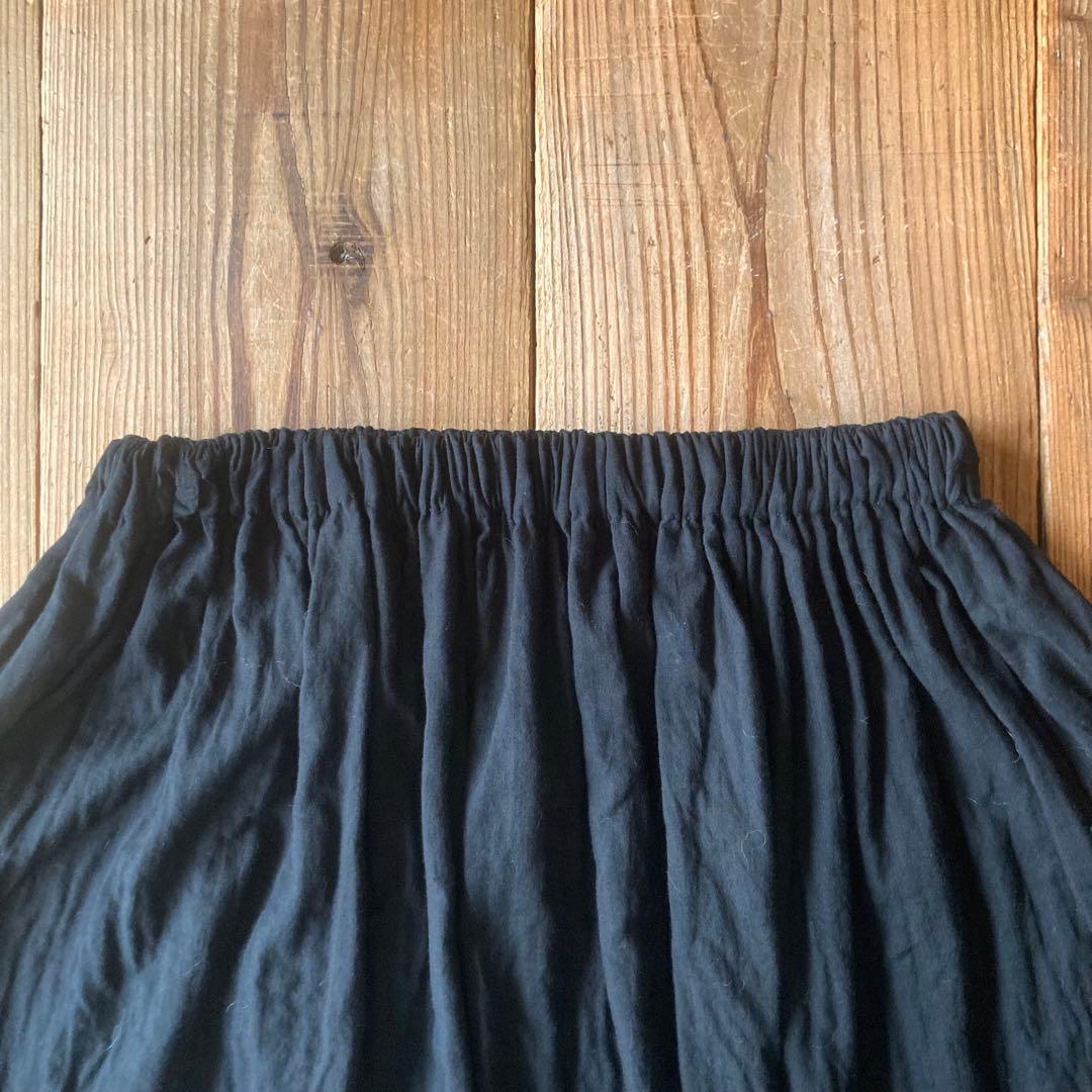 ゆったりシルエット ダブルガーゼ スカ—ト風 サルエルパンツ ブラック