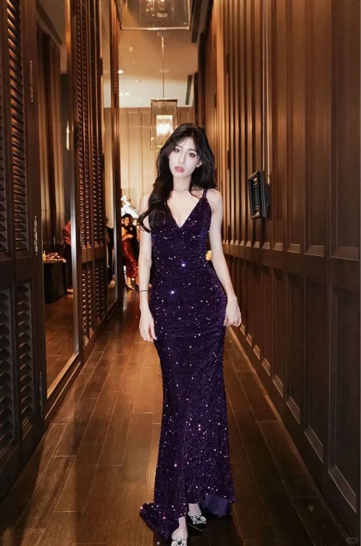 キラキラスパンコール✭背中開きロングドレス✭パーティー魅了エレガントセクシー