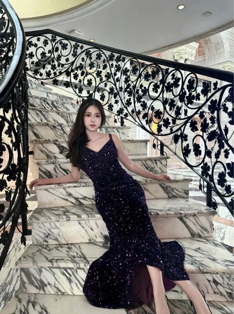 キラキラスパンコール✭背中開きロングドレス✭パーティー魅了エレガントセクシー