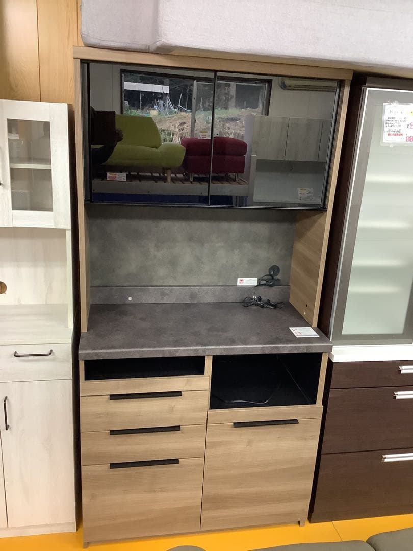 【現行商品】パモウナ 食器棚 IDA-1002R 幅100cm セラミック調天板