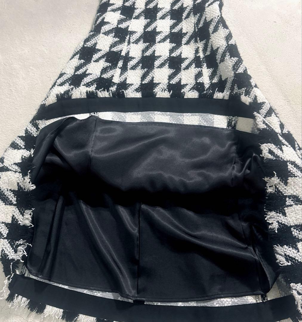 美品✨エストネーション　ツイードスクエアネックワンピース　千鳥柄　ジャンスカ　M