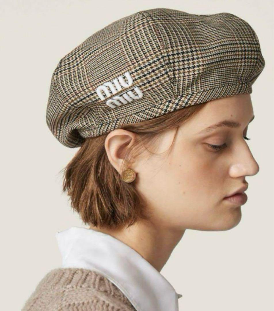miumiu ベレー帽　チェック柄