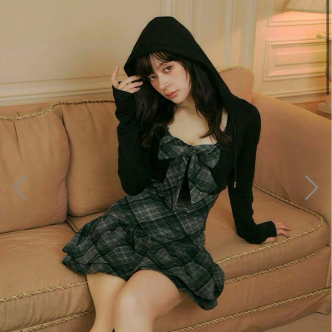 BUBBLES チェックパーカーワンピース ブラックS タグ付き新品