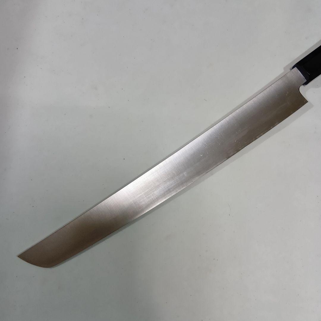 ステン本焼V金10号先丸柳刃包丁30cm黒水牛黒檀八角柄