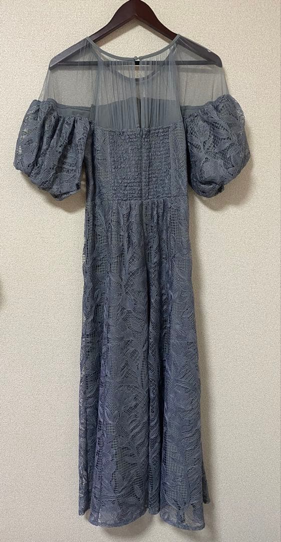 新品　LE'RURE パフスリーブレースドレス　ワンピース　M グレー　結婚式