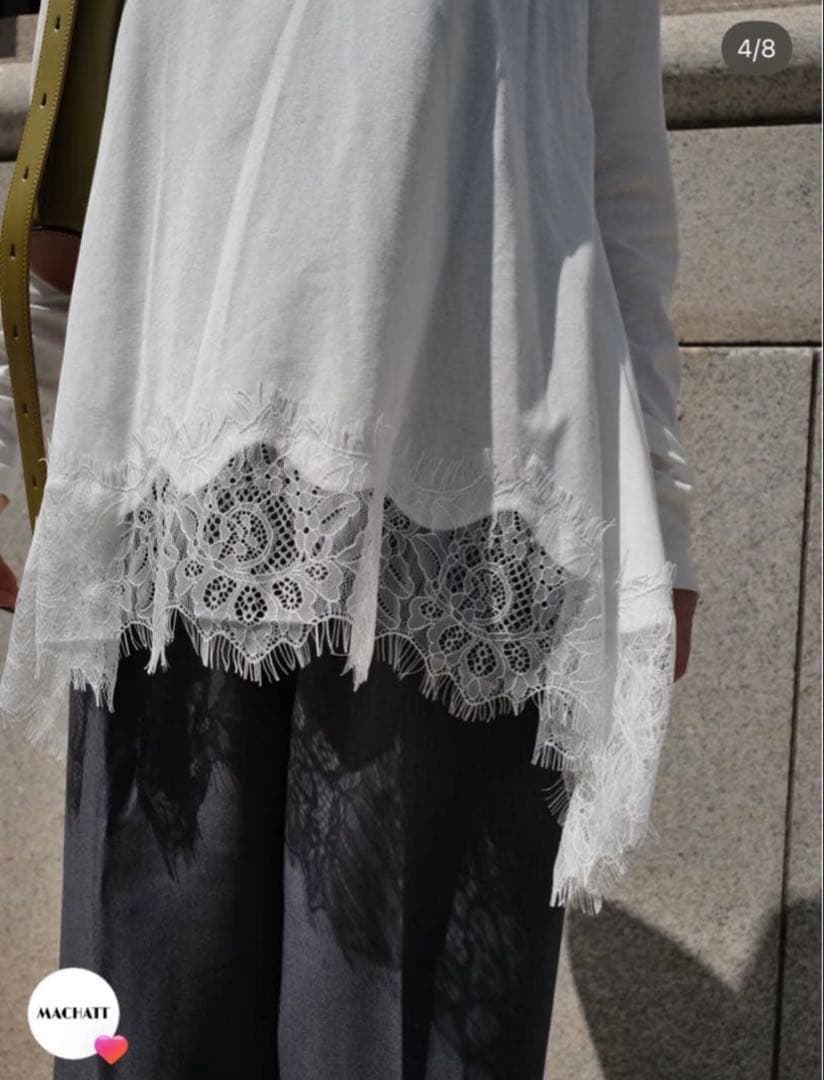 新品タグ付 MACHATT ヘムレースロンT ホワイト F