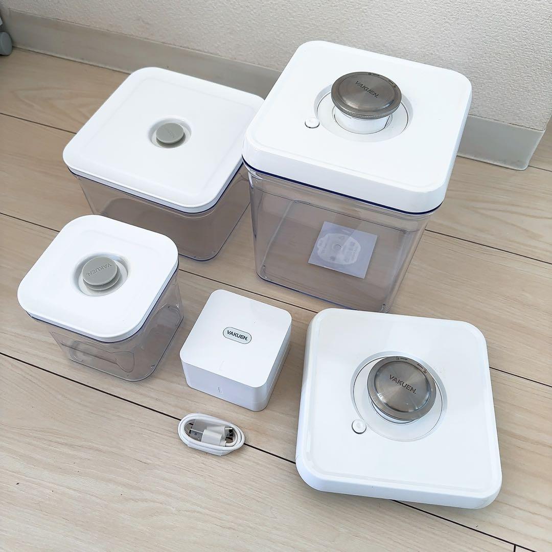 【全自動真空ポンプ機付】VAKUENプレミアム真空保存容器&ポンプ機付6点セット