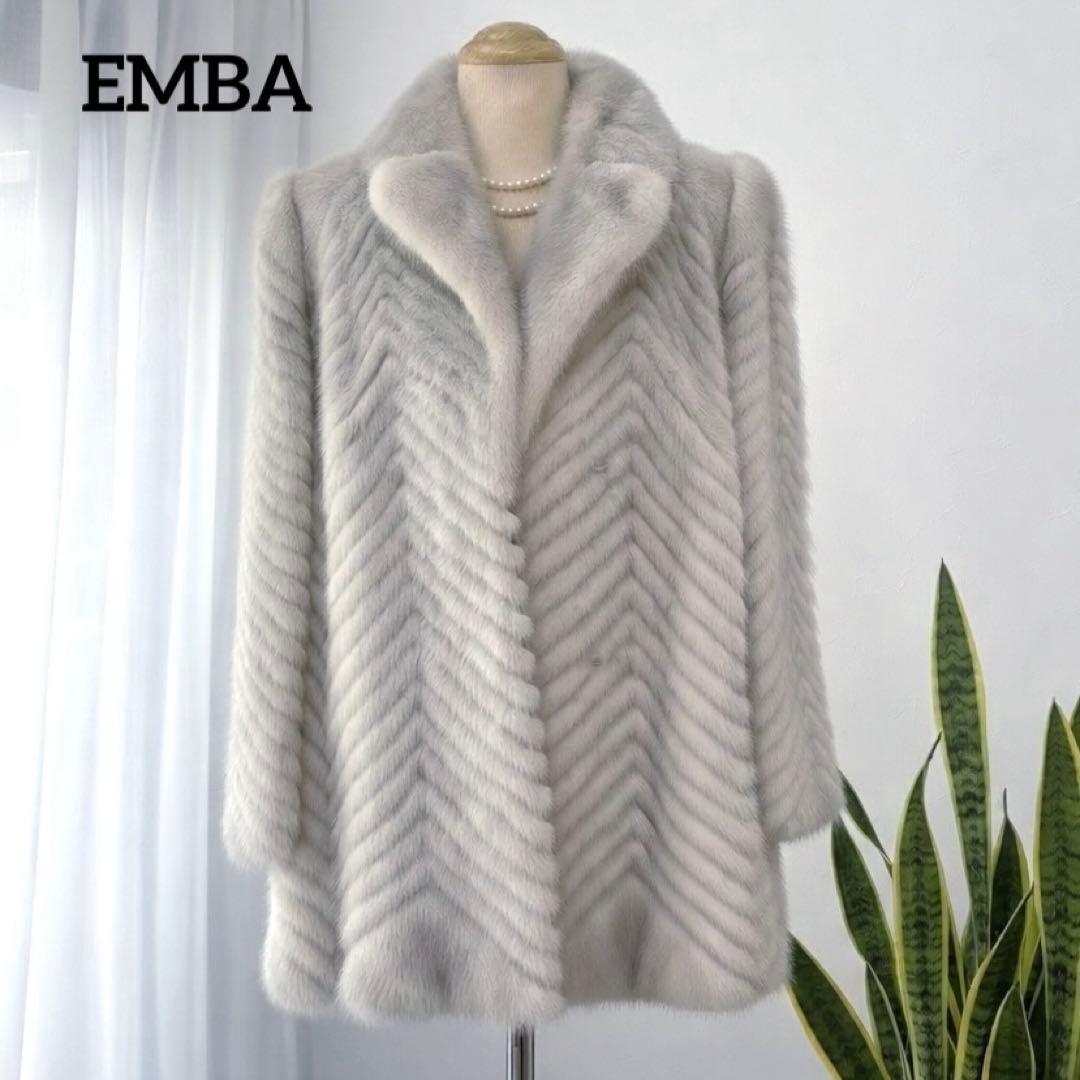 高級✨EMBA エンバ　ヴァイオレットミンク　毛皮ハーフコート　刺繍　11号