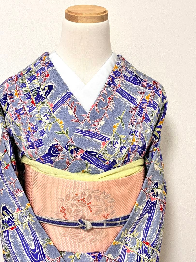 セット　小紋雪持ち柳と流水＋名古屋帯紅白南天