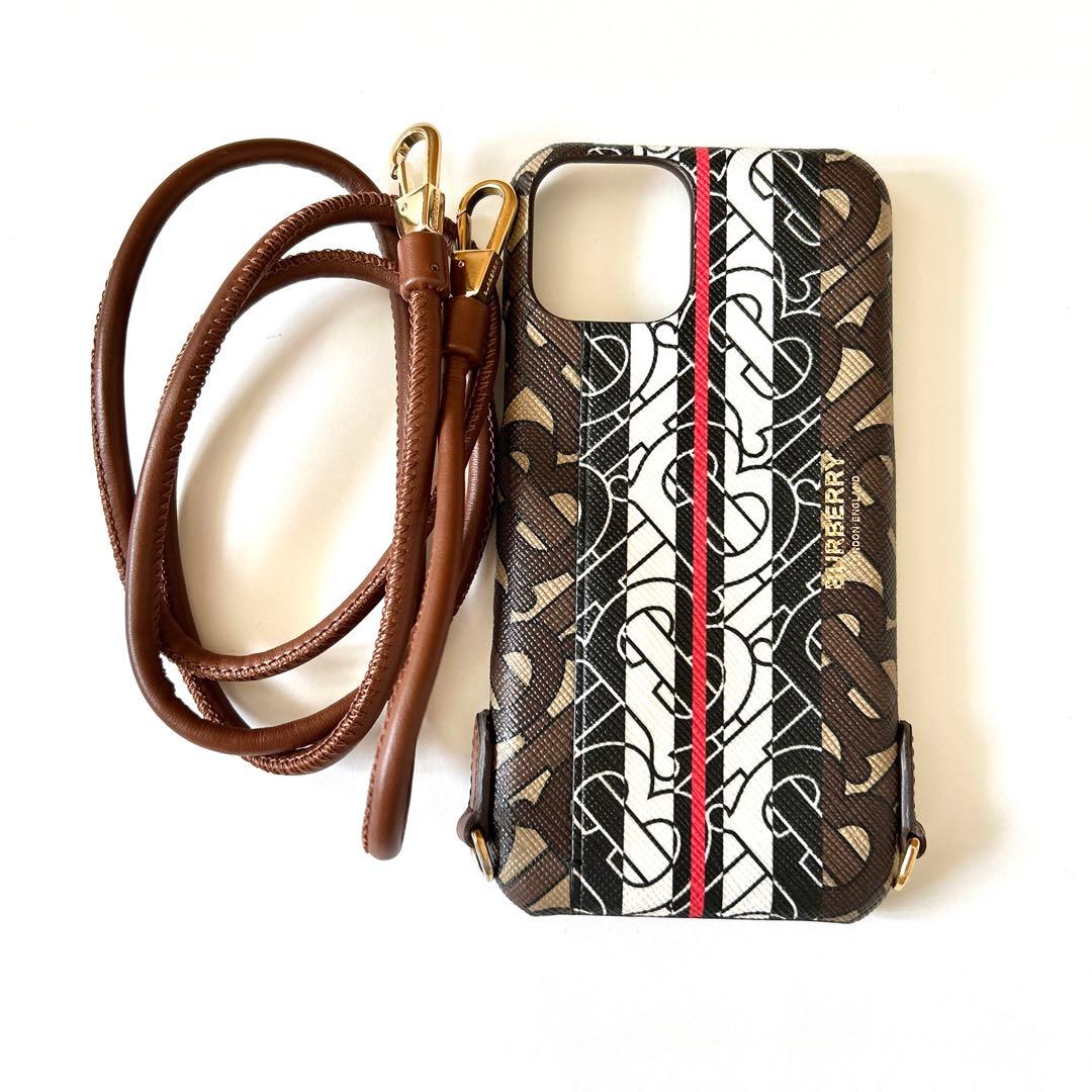 バーバリー スマホケース スマホショルダー iPhone11Pro TBロゴ 茶