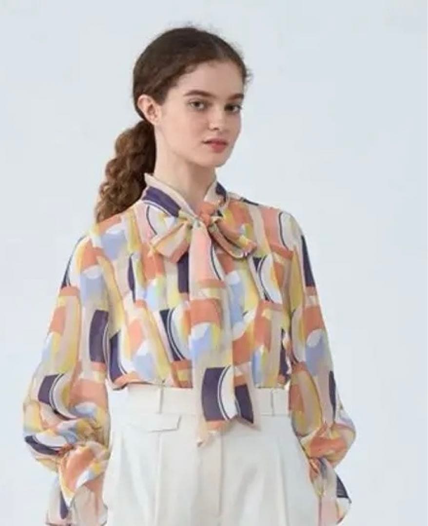 新品　タグ付　Ballsey オプティカルプリント ボウタイブラウス