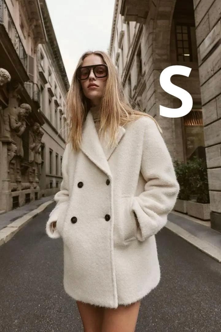 ZARA ザラ ブークレダブルブレストミディ丈コート S