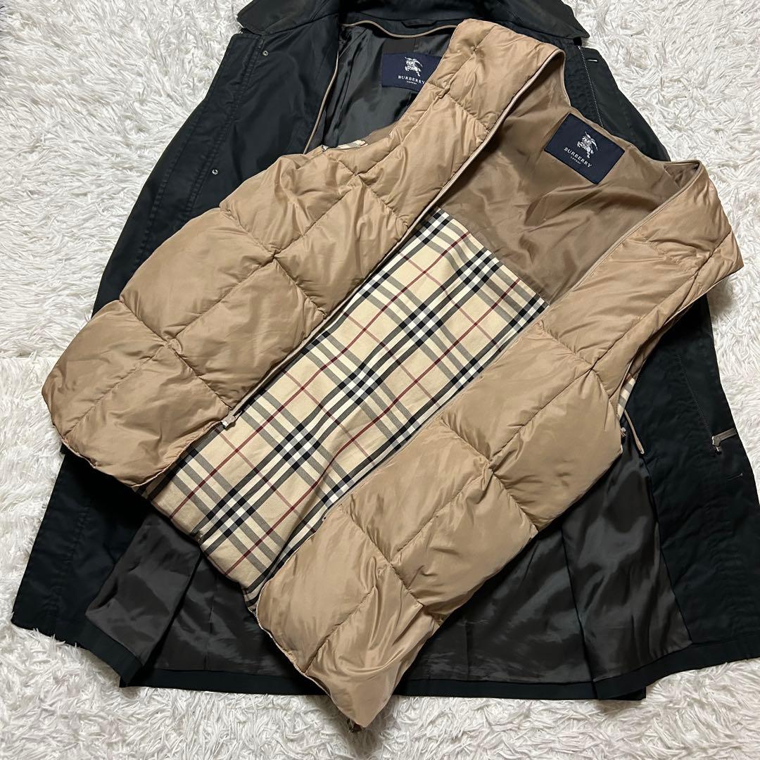 【LL】バーバリーロンドン フーデッドコート ダウンライナー ノバチェック 黒