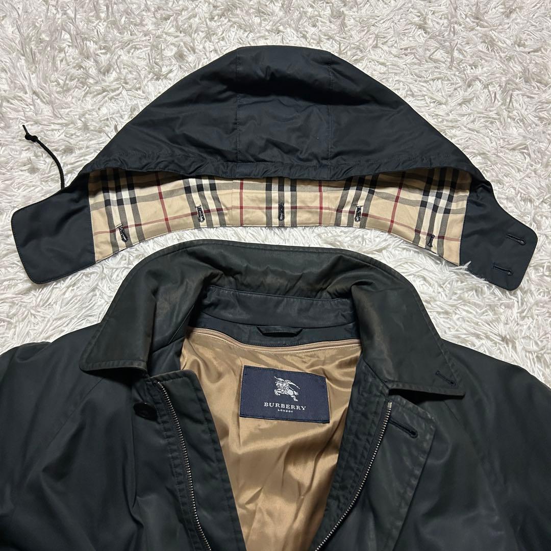 【LL】バーバリーロンドン フーデッドコート ダウンライナー ノバチェック 黒