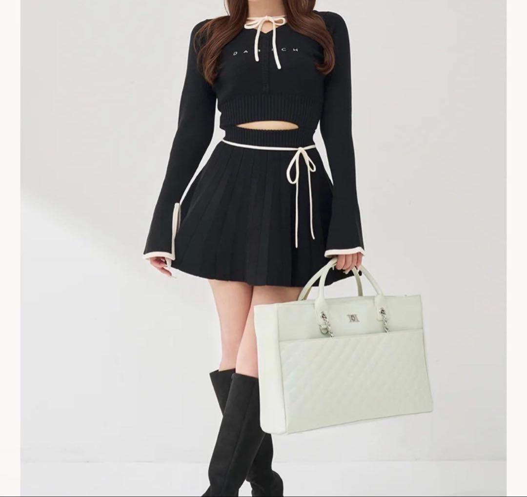 ウエストオープンリボンデザインニットミニワンピース Darich