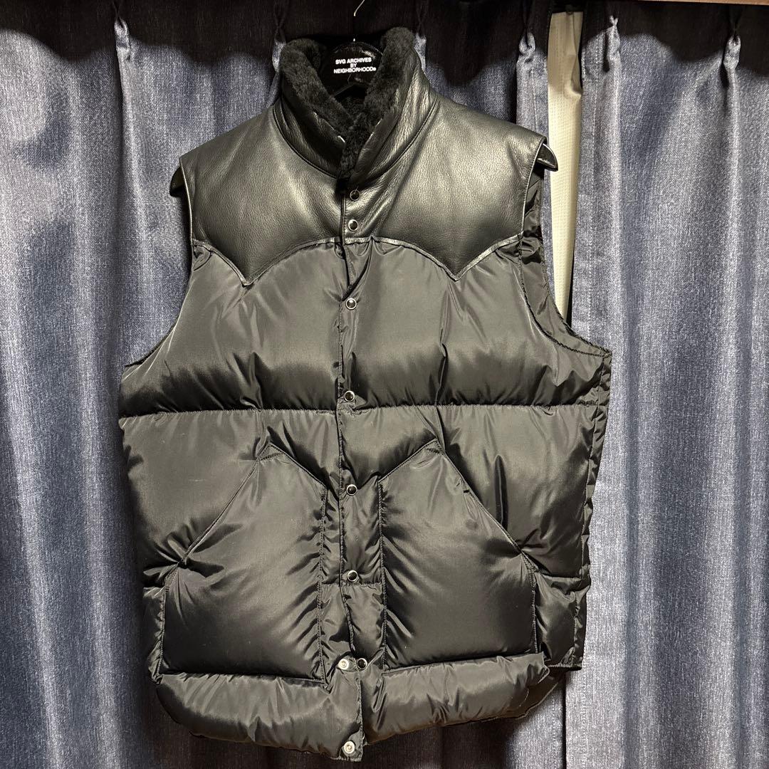 ロッキーマウンテンフェザーベッド　ジュンハシモト　ダウンベスト レザー　ブラック