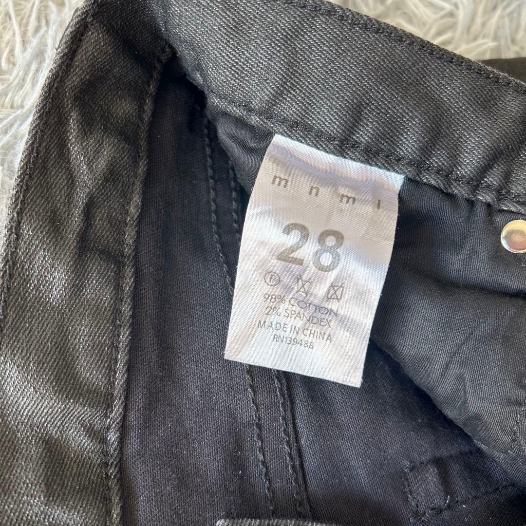 ミニマル mnml ブラック コーティング スキニーデニム 裾 ジッパー ボタン
